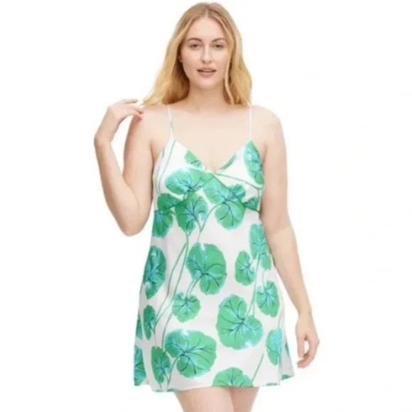 Diane Von Furstenburg Green Leaf Print Slip Dress - Picture 2 of 15